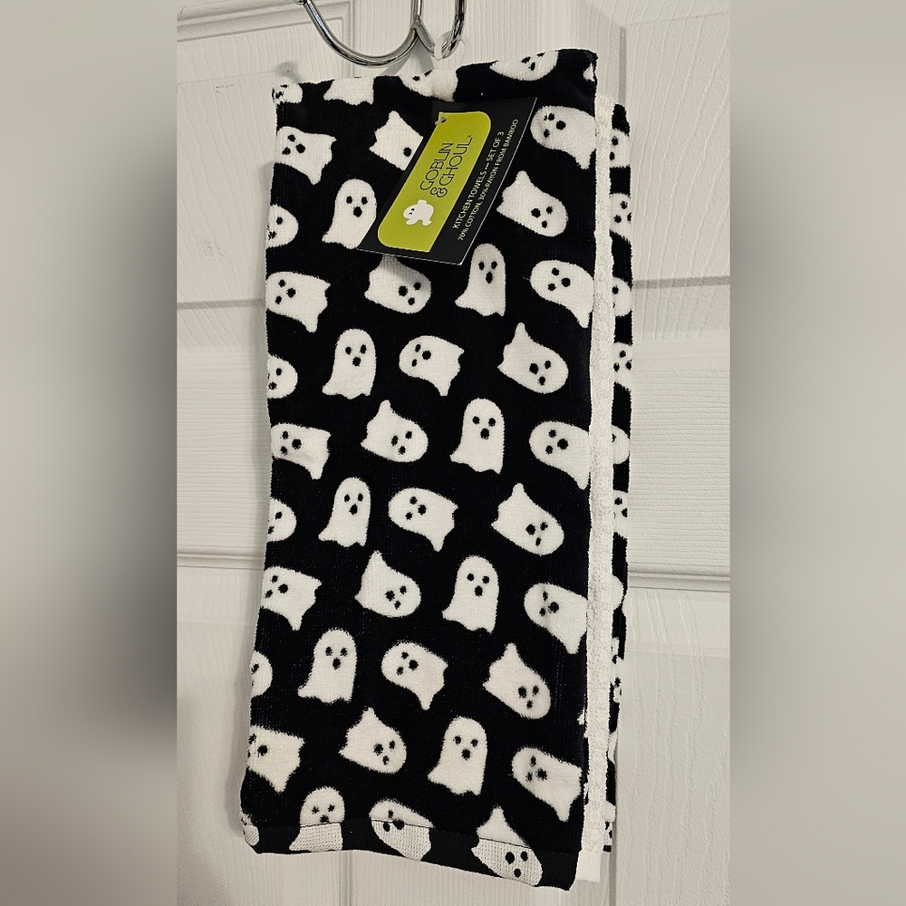 🔥👻 Goblin & Ghoul Viral Black & White Ghost Hand Towels, Set of 3 NWT